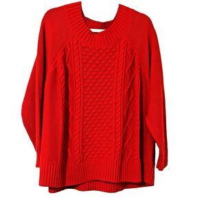 CHAPS Women’s 3X Red Cable-Knit Sweater w/ Long Raglan Sleeves, Neckline, & Hem